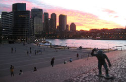 The Gorn with the Circular Quay skyline